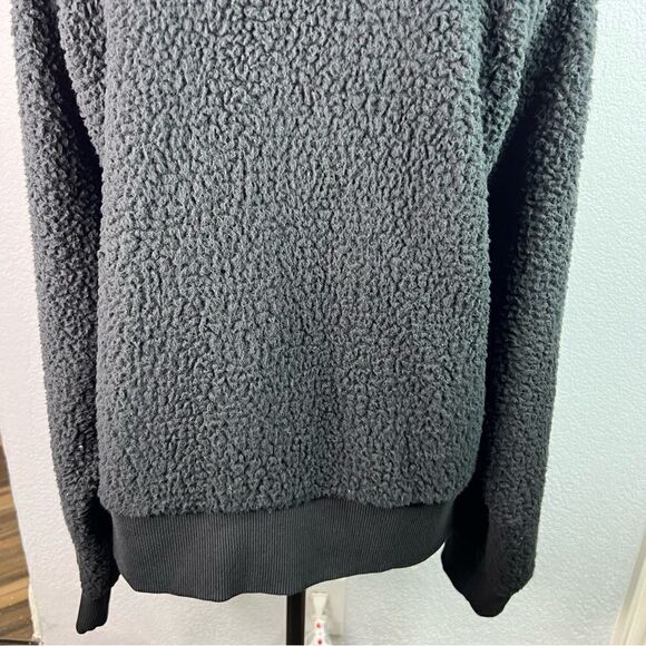 PINK Victoria Secret Sherpa Fleece Pullover 3/4 Zip Crop Black Sweater  Sz L - Picture 7 of 10